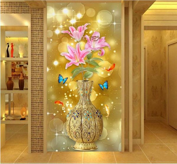 

3d wallpaper custom p lily flower golden light golden vase porch background room home decor 3d wall muals wallpaper for walls 3 d
