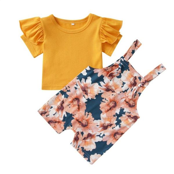 

pudcoco summer new 2pcs newborn baby girl clothes ruffle short sleeve floral jumpsuit baby girls sets casual outfits, White