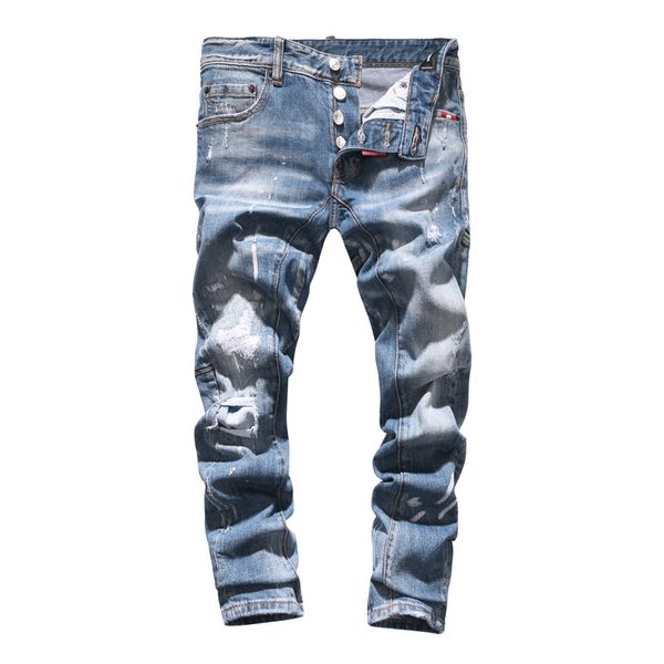 

luxury designer jeans mens summer brand jeans casual denim pants mens distressed ripped jeans motorcycle street style biker jean, Blue