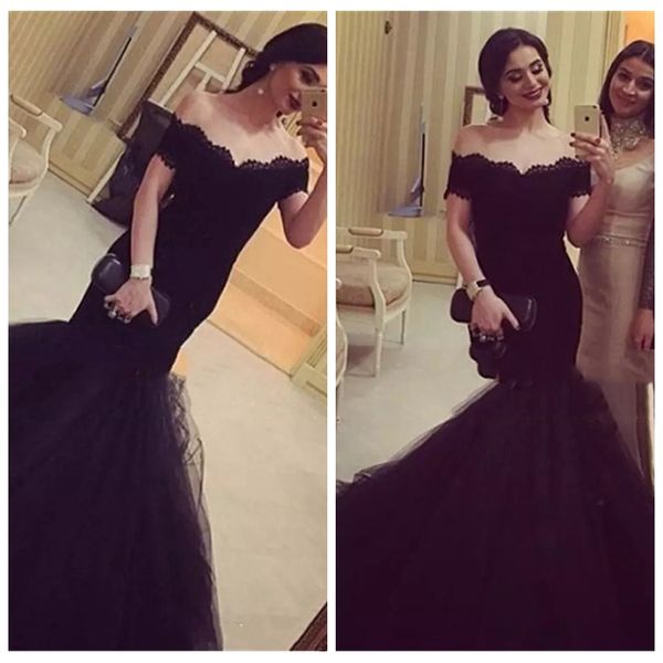 

off shoulder lace appliques evening dresses 2019 slim mermaid long vestidos de soiree ladies prom party gowns custom special occasion gowns, Black;red