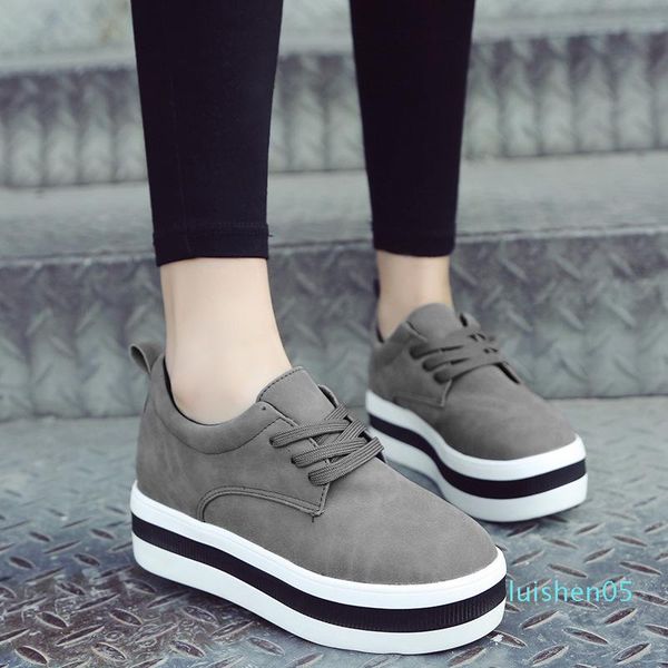 

2020 spring women flats female leather suede platform sneakers shoes women lace up casual flat creepers moccasins shoes l05, Black