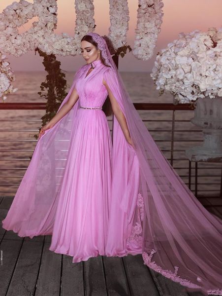

a line chiffon beach high neck gothic african reception zuhair murad wedding dresses bridal gowns long veil vestidos de noiva h096, White