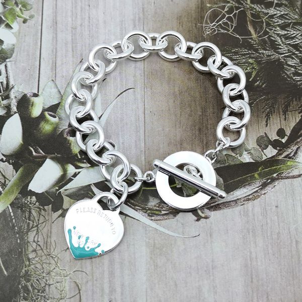 

1: 1 sterling silver 925 classic exclusive blue enamel water flower heart brand ladies bracelet jewelry holiday gift, Golden;silver