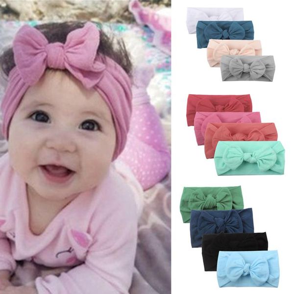 

4pcs bow baby elastic headband children newborn toddler nylon hair bands knitted turban for girls head wraps hair accessories, Slivery;white