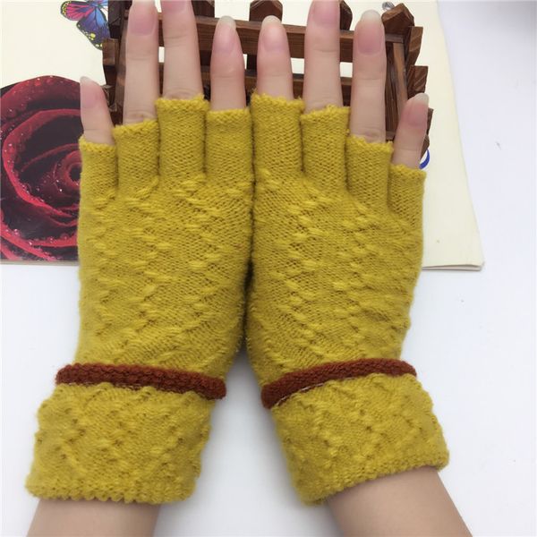 

winter half finger gloves girls women cashmere gloves for typing, Blue;gray