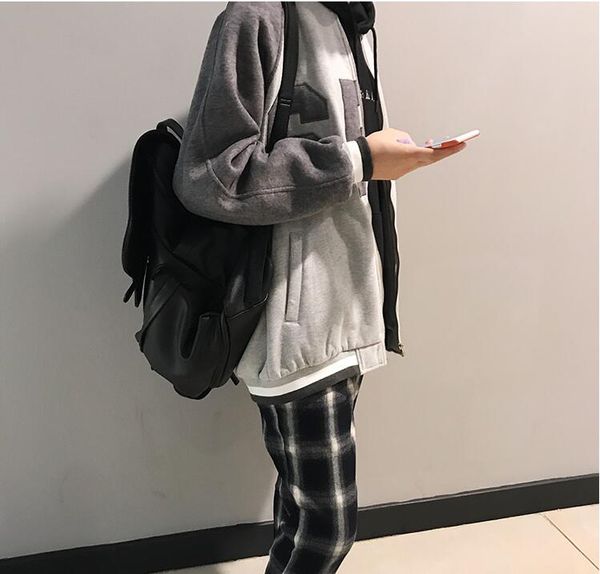 

2019 весной и осенью новая корейская версия шитья письмо печати толстовка свободные моды случайные бейсбол униформа m-xl, Black