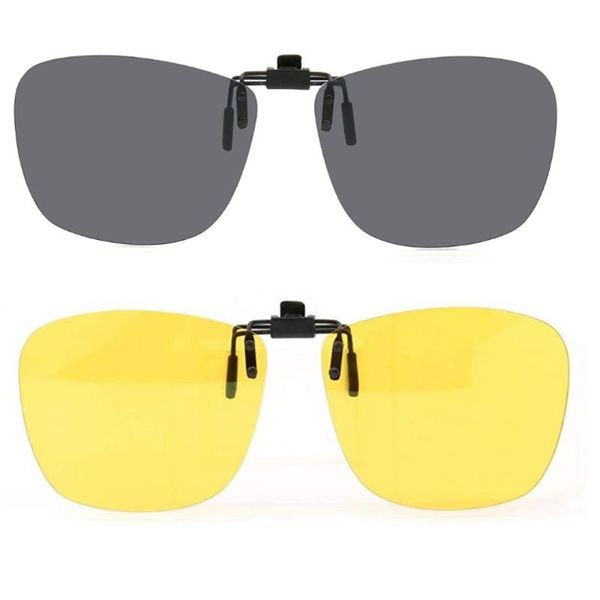 

square clip on sunglasses flip up men women fashion polarized popular oval uv400 driving fishing night vision sunglasses lenses, White;black