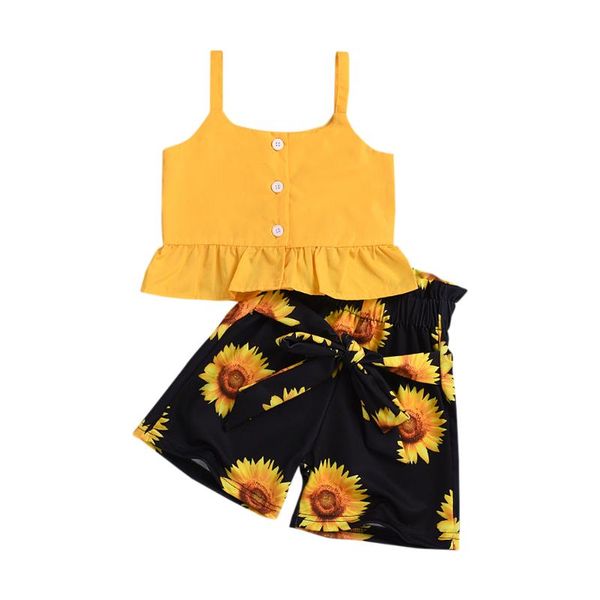 

summer sweet baby girls strap boho floral shorts 2pcs outfits set, White