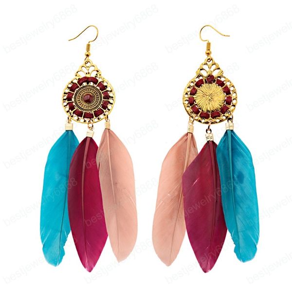 

fashion jewelry indian jewelry long bohemia boho feather earrings for women handmade tassel drop ethnic earrings brincos, Golden