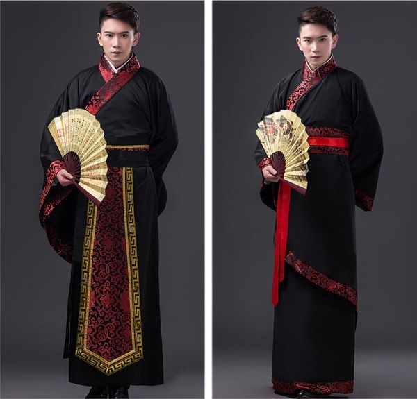 

mens hanfu traditional chinese clothing ancient costume festival outfit stage performance clothing folk dance costumes, Black;red