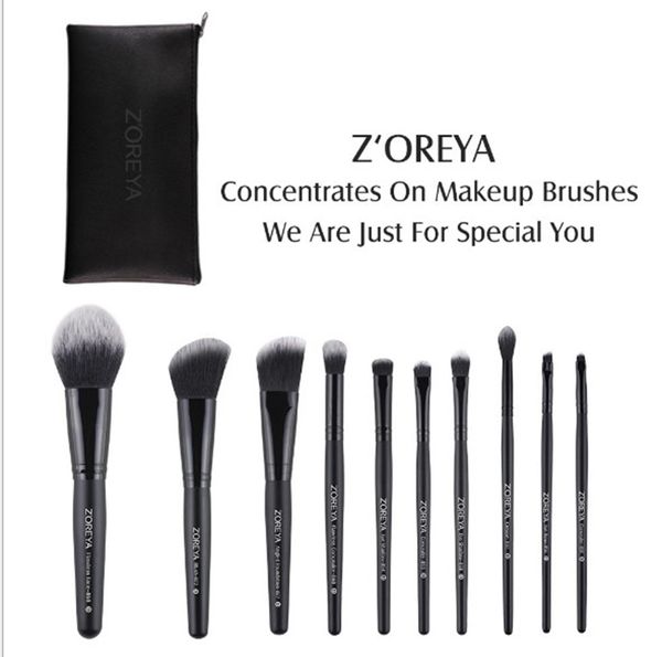 

10 professional fashion makeup brushes pcs hybrid brush set, black foundation blush powder face brush kit