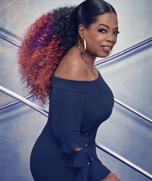 

oprah ponytail hairstyle pure color afro kinky curly ponytail hair extension clip in drawstring pony tail hairpiece 140g, Black