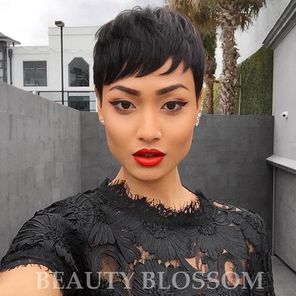 Celebrity Machine Made Hair Natural Black Mix Straight Short Pixie