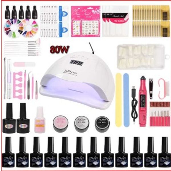 

nail extension kit 36w/48w /80w led nail lamp set for manicure acrylic kit 12 color gel varnish polish builder poly gel set
