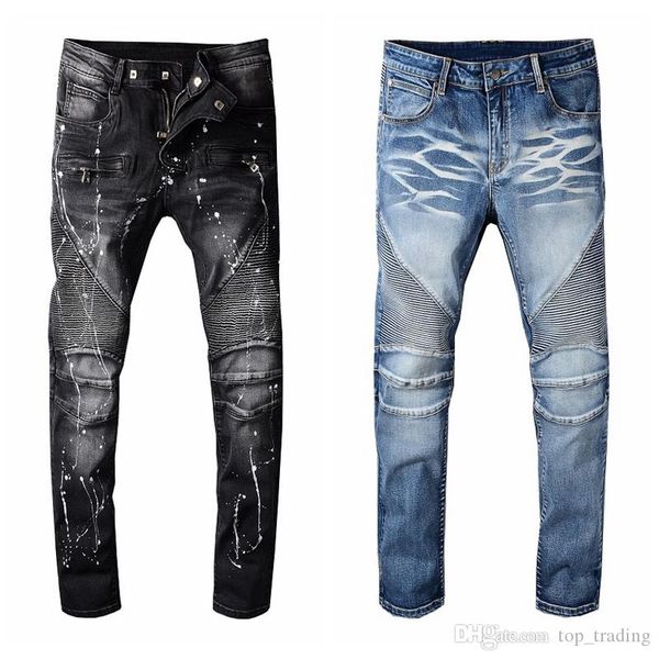 

mens distressed ripped biker jeans slim fit motorcycle biker denim for men fashion designer hip hop men jeans good quality