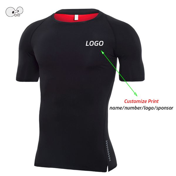 

customize print men quick dry breathable running shirt gym sport training fitness bodybuilding clothing male stretch tee, Black;blue