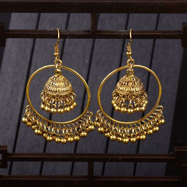 

new big round traditional indian bell ladies drop earrings women gypsy tassel dangle earrings pakistani jewelry jhumka earrings, Silver
