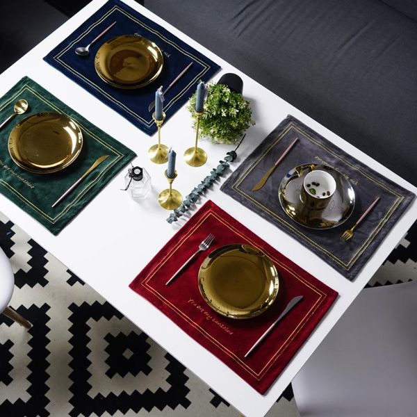 

2020 gold velvet embroidered western mat custom velvet anti-tableware mat non-slip and insulated bowl 43x31cm #y5