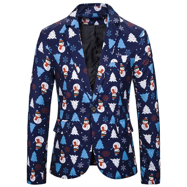 

male blazer mens slim fit polyester christmas blazer turndown neck suit jacket snowman single breasted blazers masculinol5010926, White;black