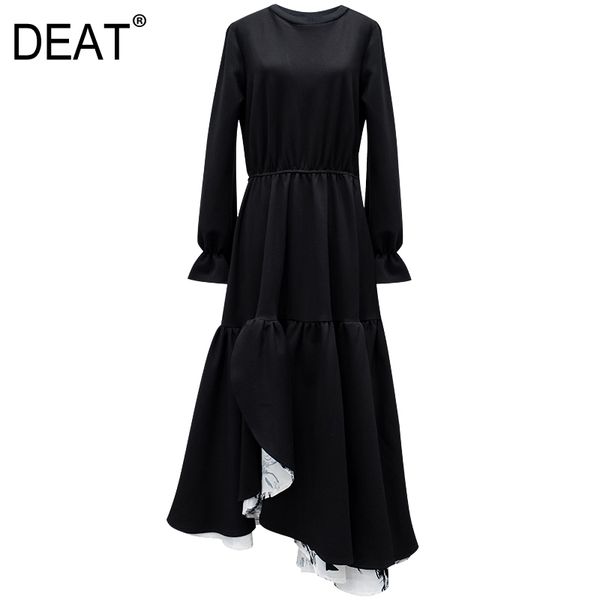 

deat] women multi-layer temperament dress new round neck long sleeve loose fit fashion tide spring summer 2020 13r167, Black;gray