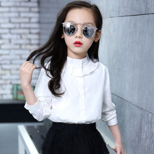 

white full sleeve girls shirts for school 2019 new o-neck girl blouses solid teenager kids children clothing clothes bs067, White;black