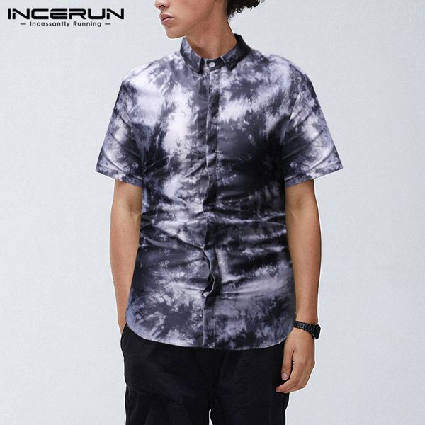 

2020 летняя мужская рубашка с коротким рукавом отворотом дышащий галстук краситель градиент camisa уличная одежда шикарная мода мужские гава, White;black