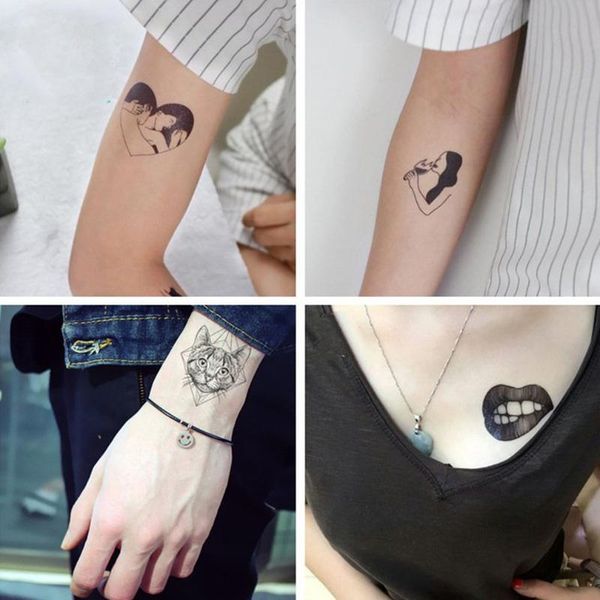 

waterproof tattoo stickers bad girl wind dark series tattoos hand-painted lines black and white tattoo stickers