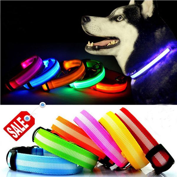 

new led nylon adjustable pet dog collar light up or flashes for night safety