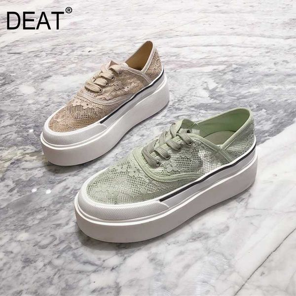 

deat] 2020 round toe lace mesh hollow out breathable lace-up single thick bottom shoes women new spring autumn fashion 10h904, Black