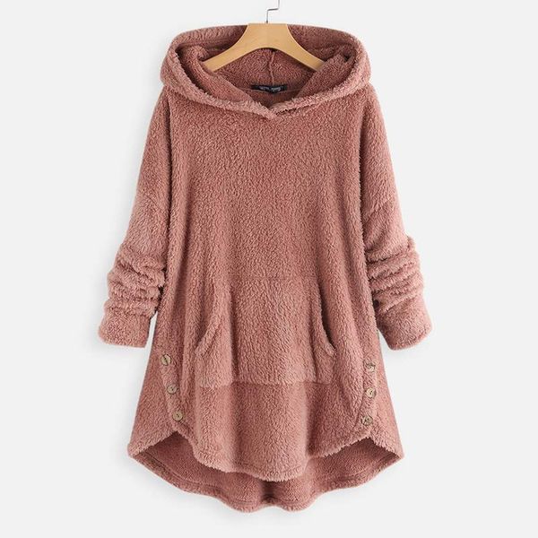 

women hooded fleece sweatshirts 2019 winter hoodies plush fluffy warm jumper autumn casual long sleeve pullover femme robe, Black