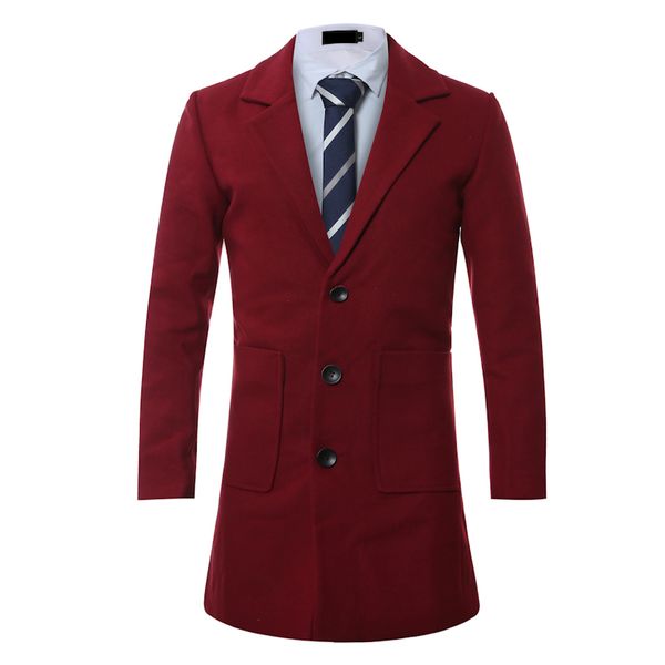 

long section woolen coat men's large pockets decorative solid color casual woolen coat s-4xl men's high-end slim casual, Black