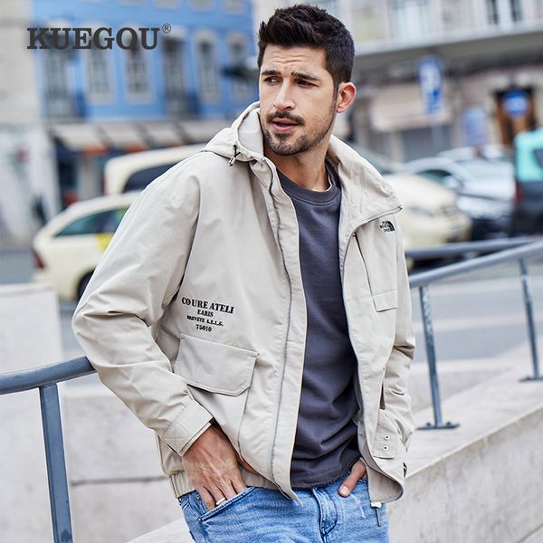 

kuegou brand men tooling coat 2020 spring autumn south korean style fashion hooded jacket men uw-0924, Black;brown