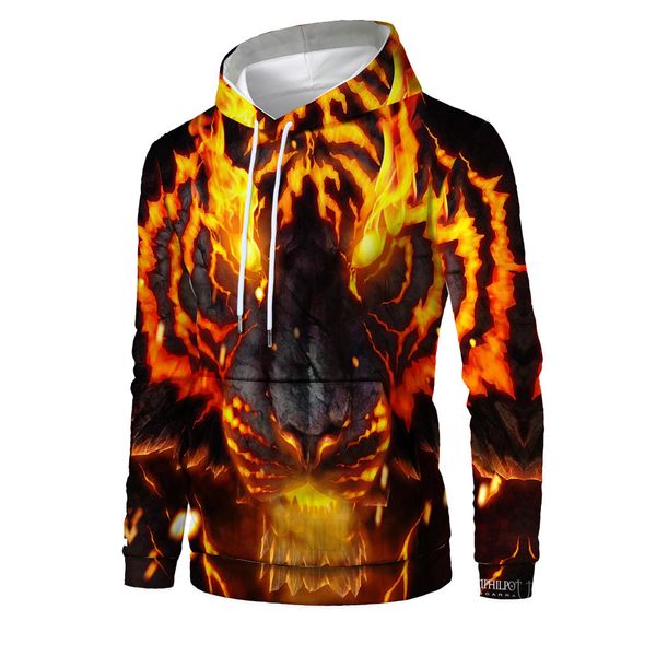

mens designer fashion vests flame tiger 3d digital printing hoodie, Black