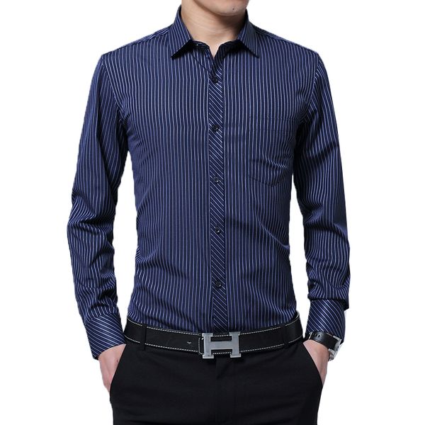 

мода европейский стиль мужская рубашка повседневная полосы с длинным рукавом бизнес рубашка мужская одежда тенденция slim fit mens office 5x, White;black