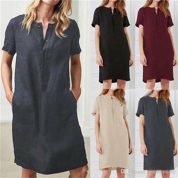 

women line casual loose summer dress solid color fashion comfortable short sleeved dresses, Black;gray
