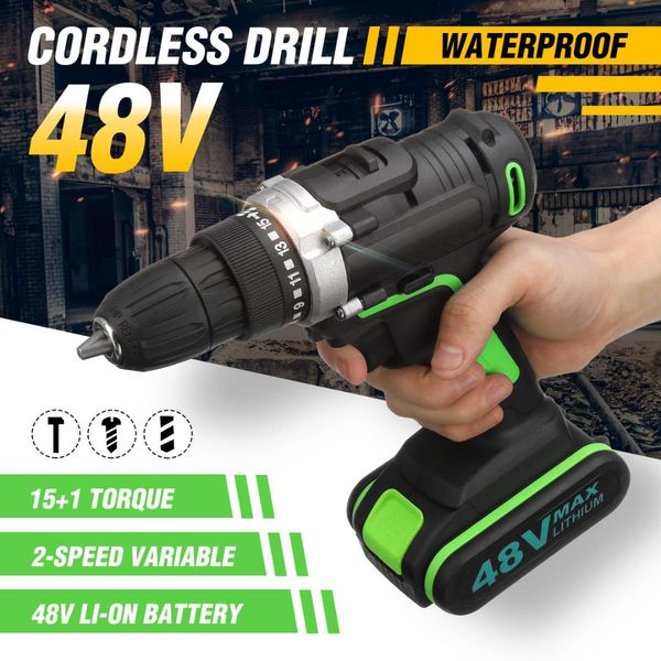 

rechargeable 48v cordless electric drill wrench double speed adjustment led lighting carpenter drilling screwdriver power tools