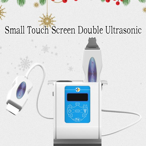 

2019 small touch screen double ultrasonic face deep clean and removal wrinkle skin scrubber ultrasound facial peeling spa beauty massager, Black;white