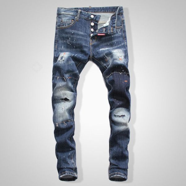 

2020 mens distressed ripped biker jeans slim fit motorcycle biker denim for men fashion designer hip hop mens jeans good quality size 28-38, Blue