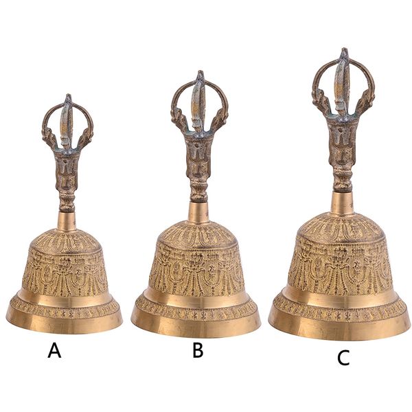 

brass lucky hand bell fengshui deskservice loud call alarm meditation tea dinner portable tibetan buddhist handmade prayer