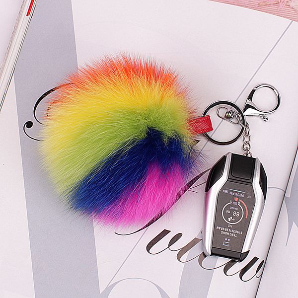 

13cm/5" rainbow real fox fur ball pompom handbag keychain pendant keyring tassels, Silver