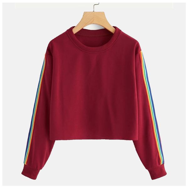 

yellow sweatshirt rainbow stripe hoodie women cotton poleron mujer 2019 harajuku streetwear grey black and white hoodie crop top