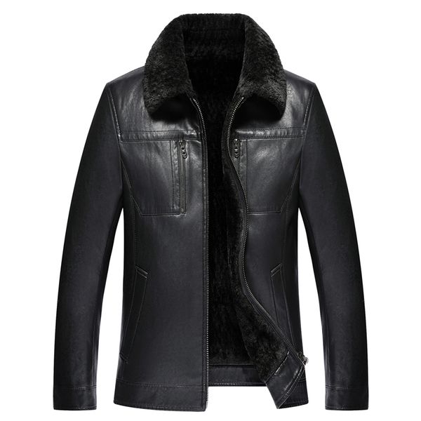 

sheepskin jacket men fur coats leather clothes men's thick father's leather jacket short lapels middle-aged fur one men jackets, Black