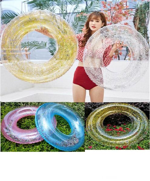 

transparent inflatable ring mattress swim tube glitter raft round swim ring summer pool water mattress bed pool toys giant