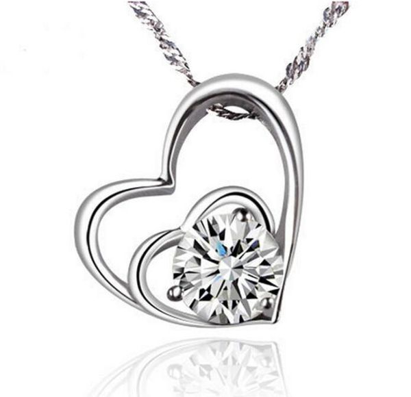

simple and versatile zircon necklace classic love shape eight heart eight arrow two heart pendant necklace, Silver