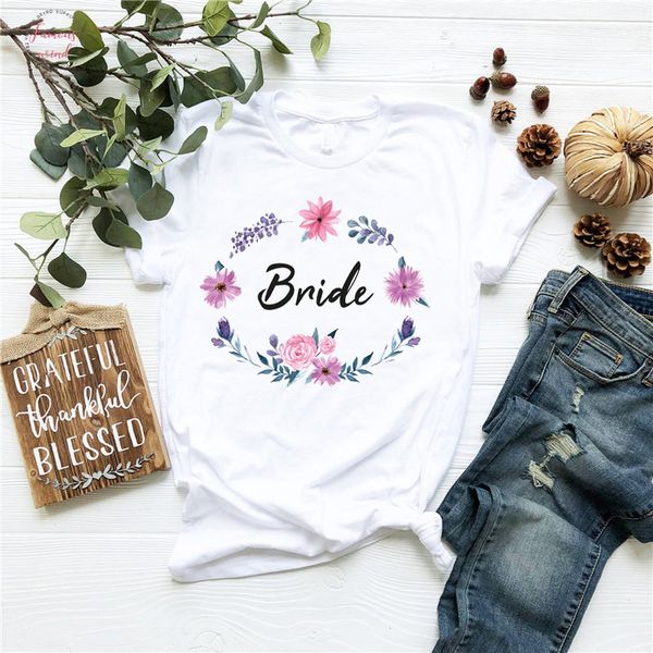 

girls flower bachelorette party brides honor t shirt wedding bridesmaid women team cool female camiseta mujer aesthetic, White