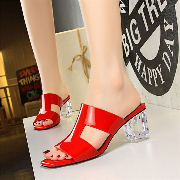 

rome transparent crystal heels sandals 2019 summer open toe female thick high heel fashion buckle dress pumps women sandals, Black