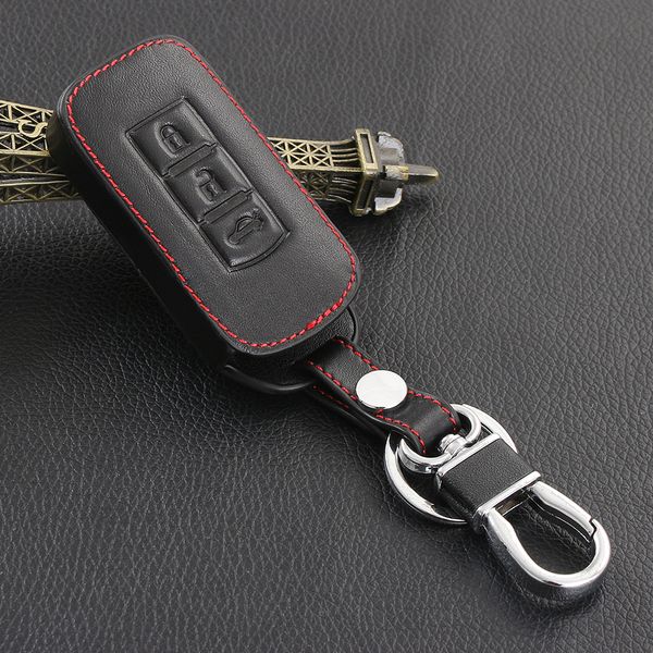 

car keychain leather key cover cases for mitsubishi outlander lancer 10 pajero sport asx rvr l200 3 buttons smart key