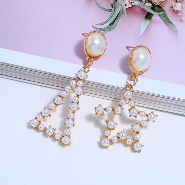 

l&h elegant trendy dangle earrings for women hollow star with pearl drop earrings personality triangle party in jewelry, Silver