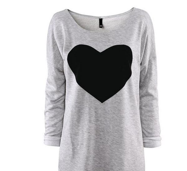 

15##2019 t shirt women love heart printed tshirt long sleeved o neck shirt fashion plus size tshirt cloth camiseta mujer, White