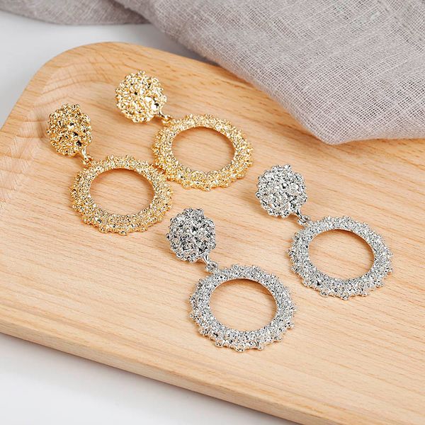 

2019 new popular vintage earrings for women golden silver color round circle hollow heavy punk earring gift for party brincos